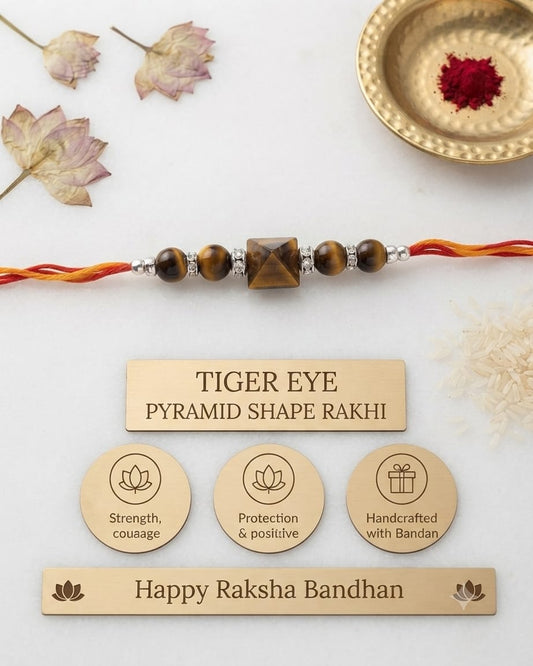 Tiger Eye Pyramid Rakhi – Handmade Strength, Protection & Confidence Rakhi