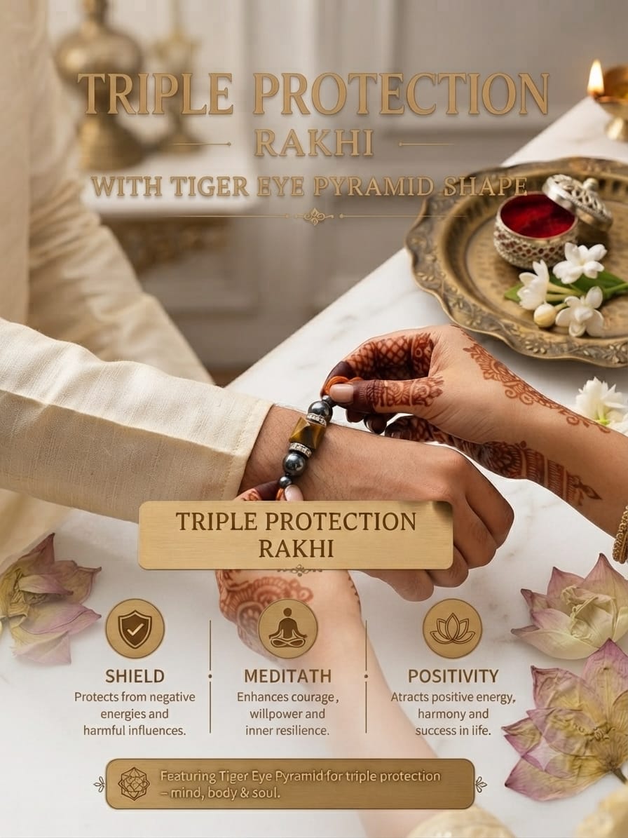 Triple Protection Rakhi – Handmade with Real Natural Stones