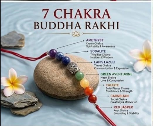 7 Chakra Buddha Rakhi โ Natural Healing Crystal Stone Rakhi for Brother | Spiritual Protection & Positive Energy | Premium Handmade Raksha Bandhan Rakhi