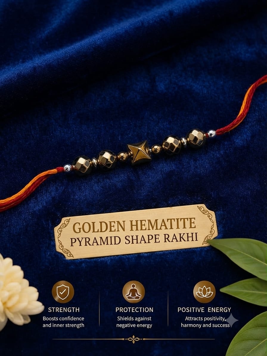 Golden Hematite Pyramid Rakhi – Handmade with Real Natural Stones