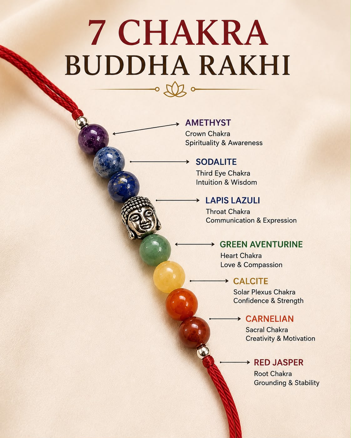 7 Chakra Buddha Rakhi – Natural Healing Crystal Stone Rakhi for Brother | Spiritual Protection & Positive Energy | Premium Handmade Raksha Bandhan Rakhi