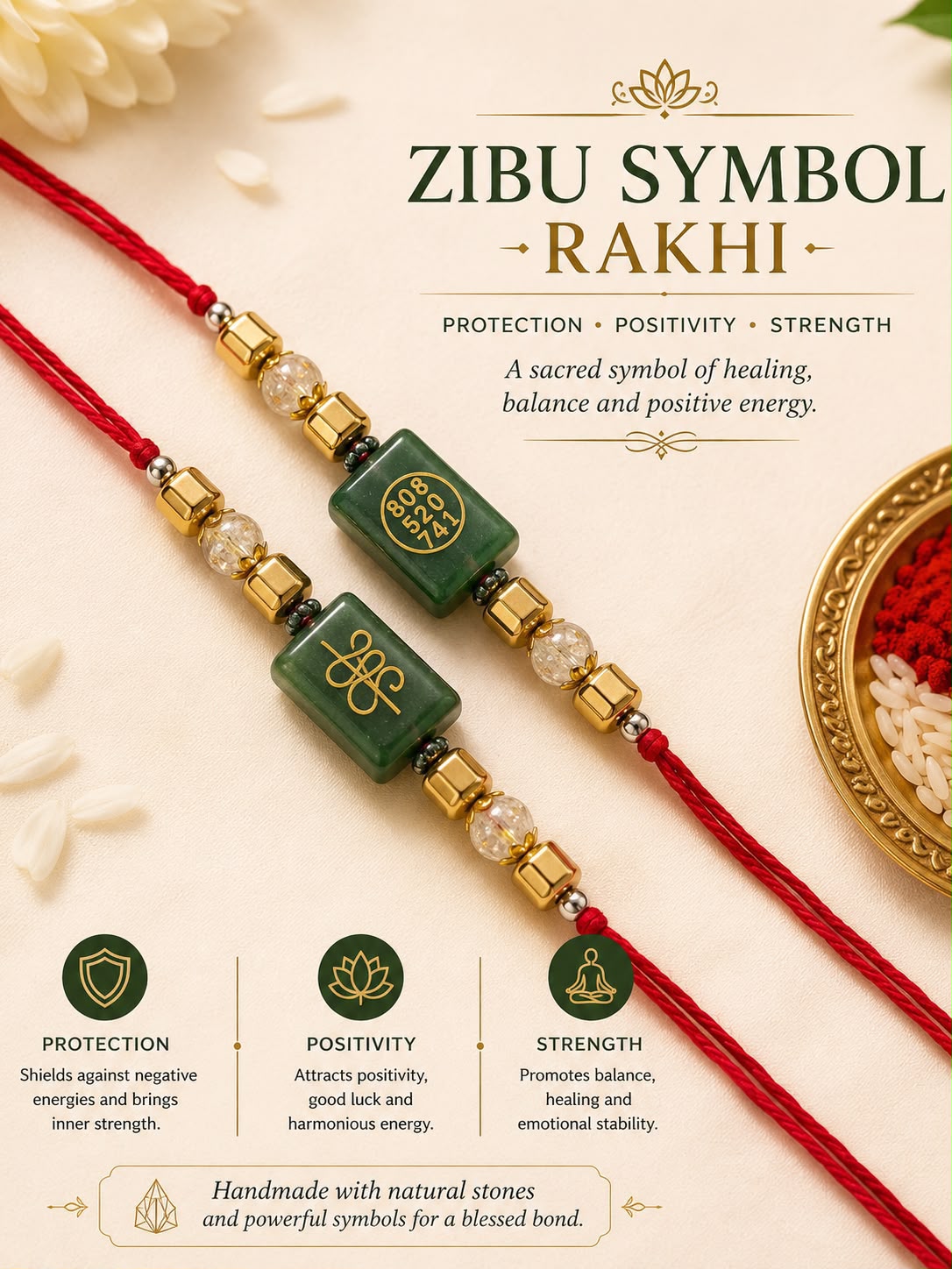 Zibu Symbol Rakhi – Handmade Protection & Positive Energy Rakhi