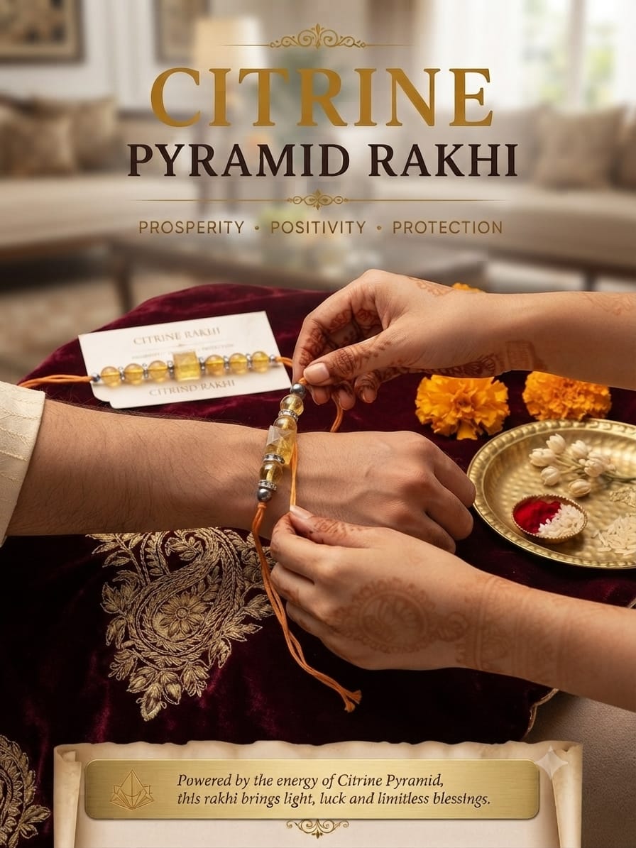 Citrine Pyramid Rakhi – Prosperity, Positivity & Protection