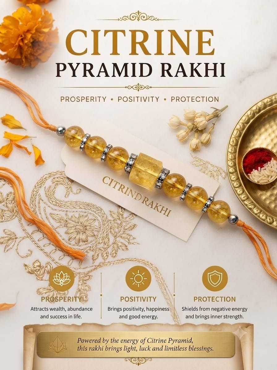 Citrine Pyramid Rakhi – Prosperity, Positivity & Protection