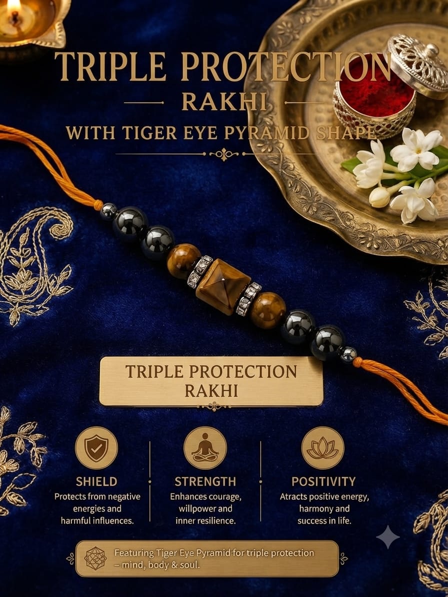 Triple Protection Rakhi – Handmade with Real Natural Stones