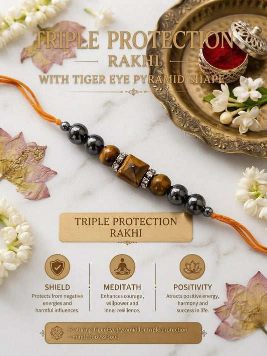 Triple Protection Rakhi – Handmade with Real Natural Stones