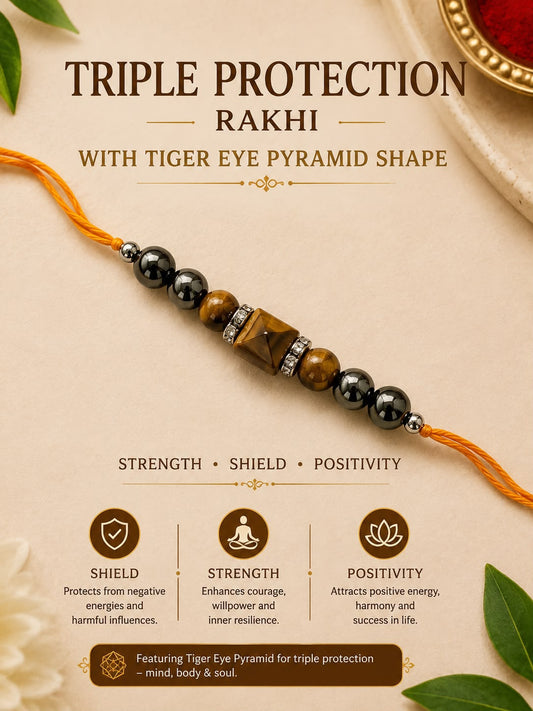 Triple Protection Rakhi – Handmade with Real Natural Stones