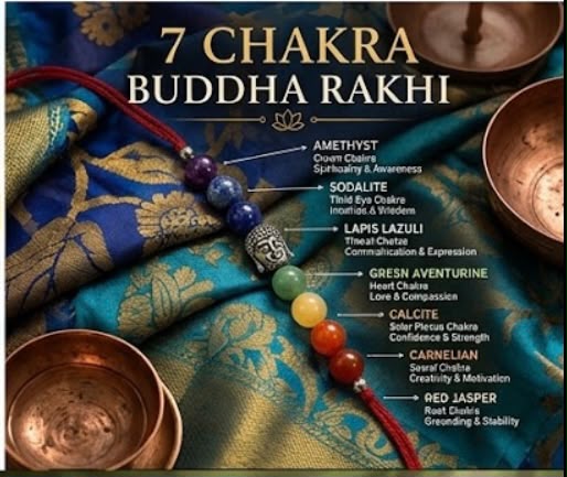 7 Chakra Buddha Rakhi – Natural Healing Crystal Stone Rakhi for Brother | Spiritual Protection & Positive Energy | Premium Handmade Raksha Bandhan Rakhi