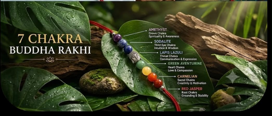7 Chakra Buddha Rakhi – Natural Healing Crystal Stone Rakhi for Brother | Spiritual Protection & Positive Energy | Premium Handmade Raksha Bandhan Rakhi