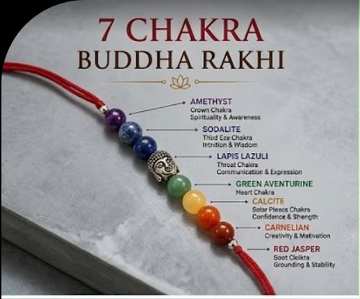 7 Chakra Buddha Rakhi – Natural Healing Crystal Stone Rakhi for Brother | Spiritual Protection & Positive Energy | Premium Handmade Raksha Bandhan Rakhi