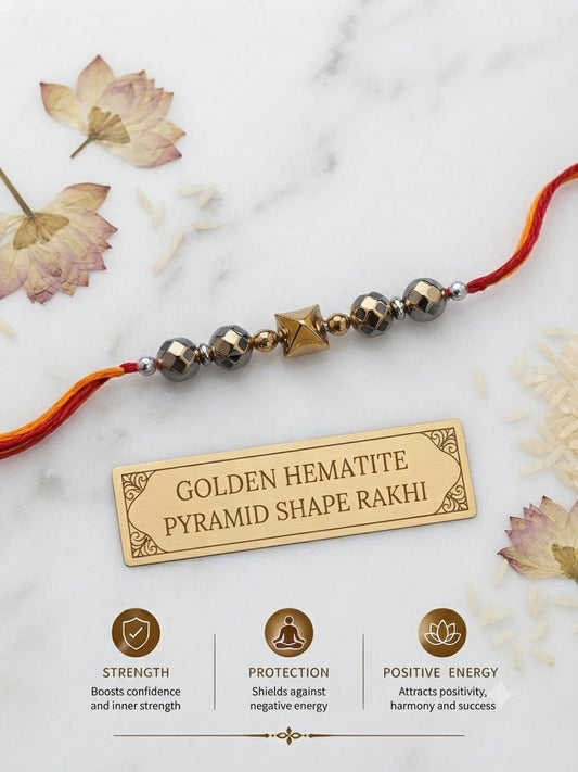 Golden Hematite Pyramid Rakhi – Handmade with Real Natural Stones